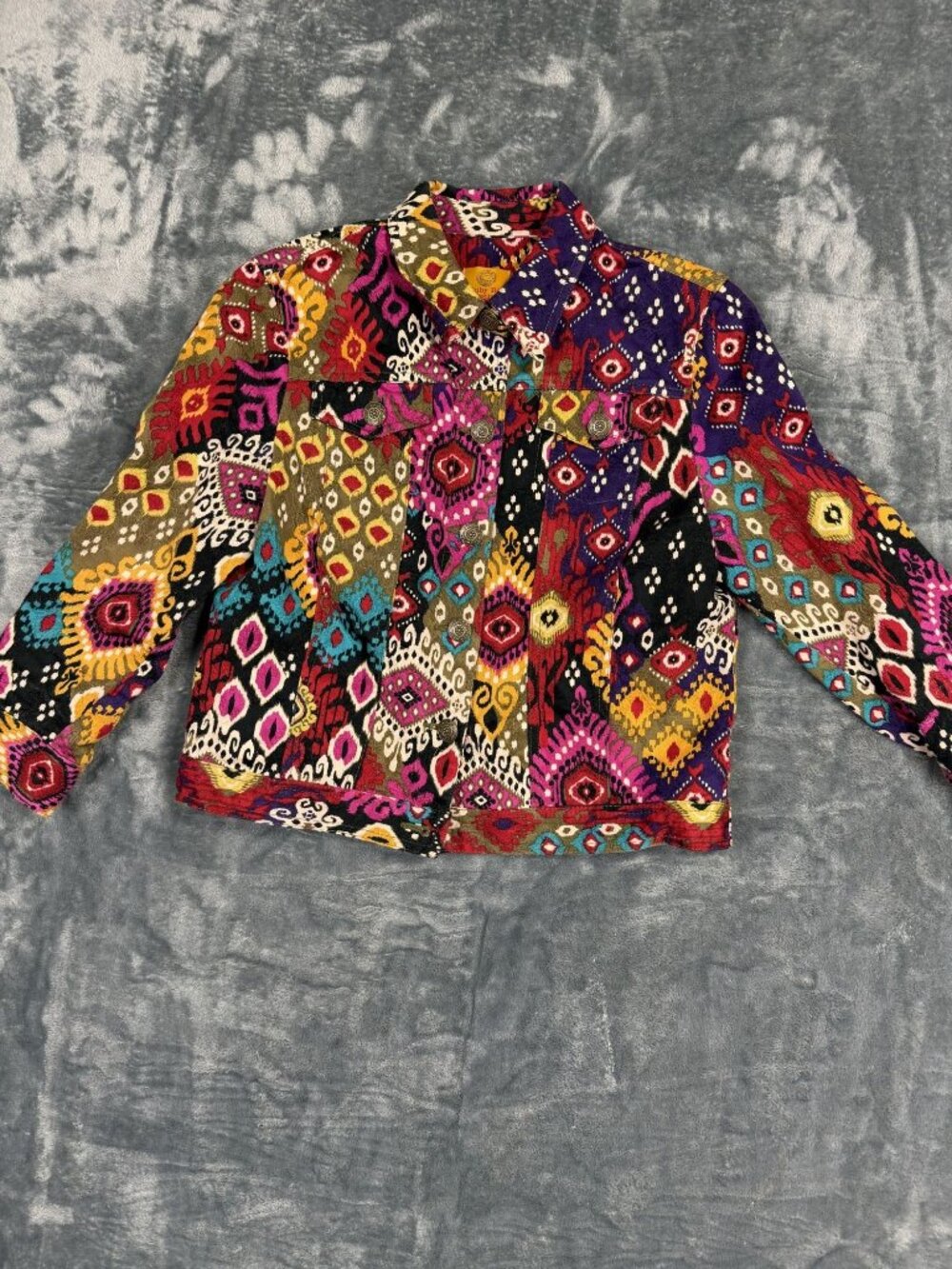 Ruby Rd. Petite Multicolor Ikat Button-Front Jacket 4P 100% Cotton